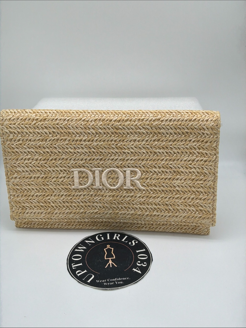 Dior Natural Raffia Woven Clutch / Pouch – Embroidered DIOR Logo New